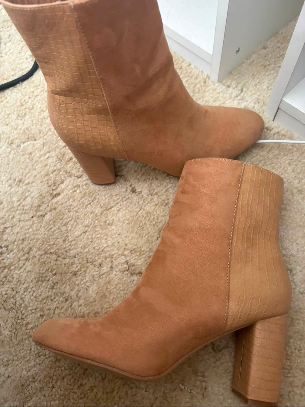 Classic Tan Suede Block Heel Ankle Boots - Women's
